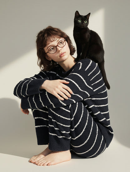 Chic Black Striped Fleece Pajama Set