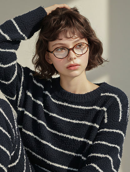 Chic Black Striped Fleece Pajama Set