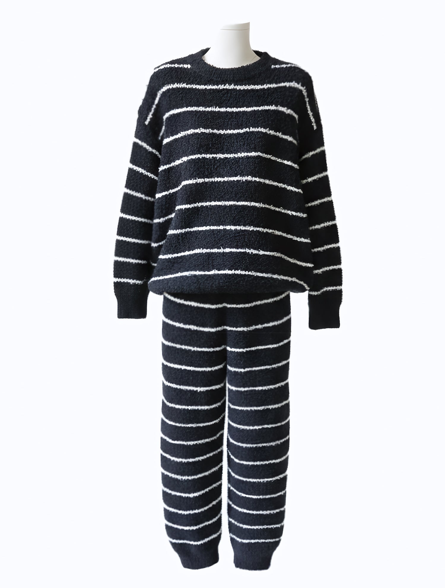 Chic Black Striped Fleece Pajama Set