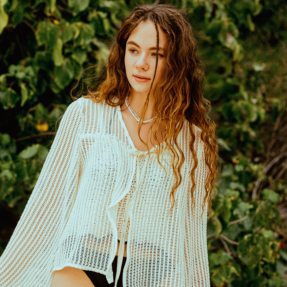 Breezy Cotton Net Cardigan White