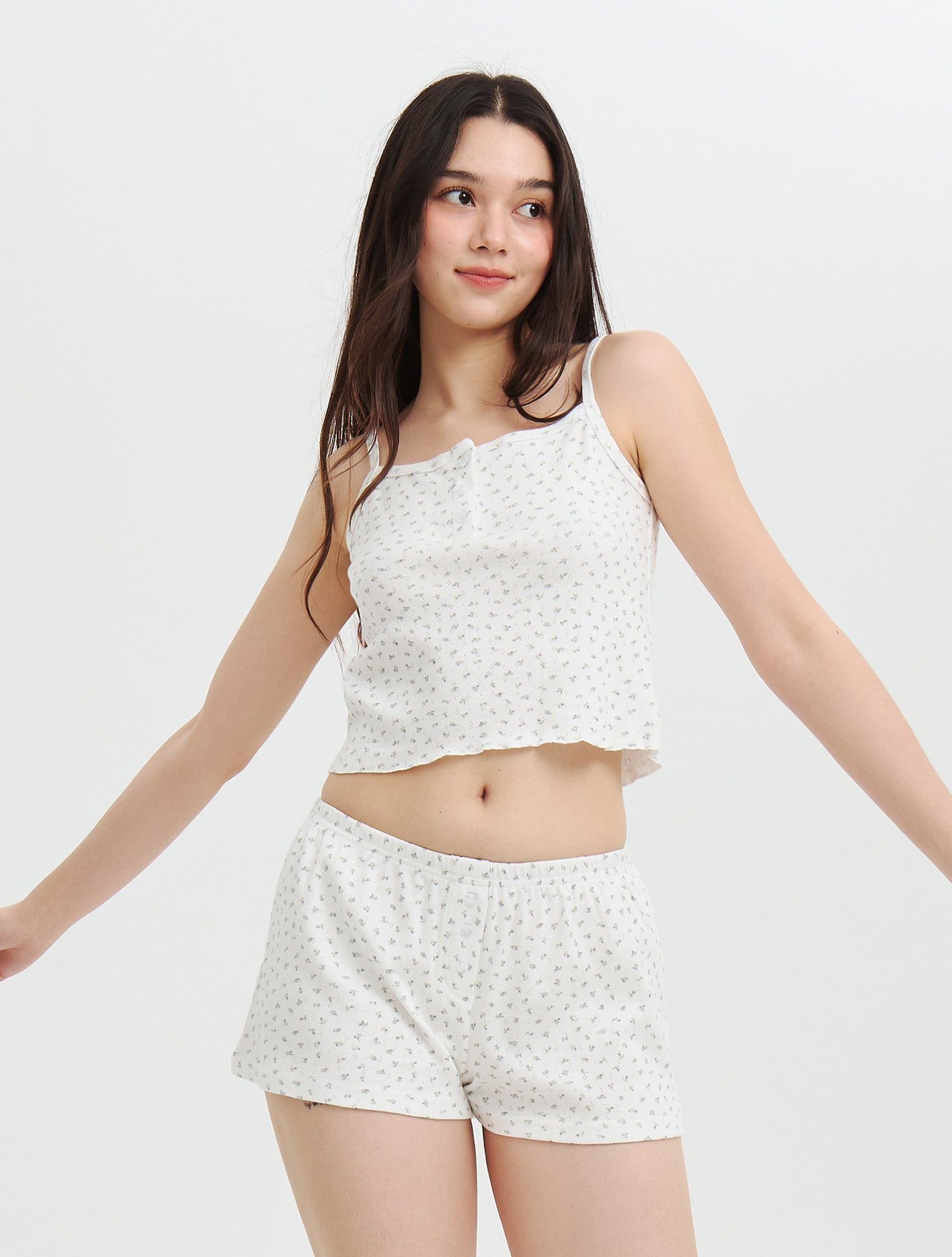 Misty Blossom Pajama Set White